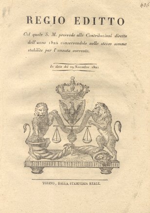 Regio Editto col quale S. M. provvede alle Contribuzioni dirette …