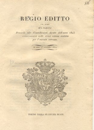 Regio editto col quale Sua Maestà provvede alle Contribuzioni dirette …