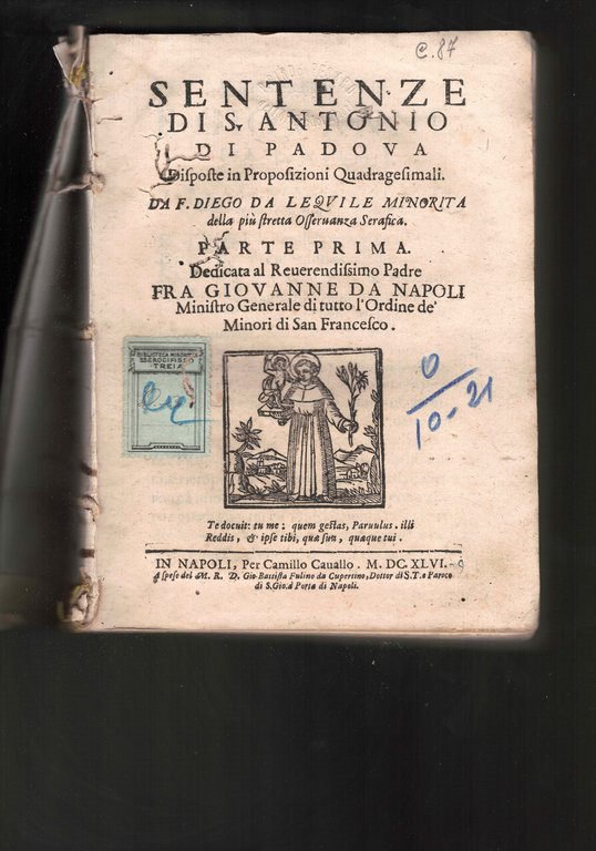 Sentenze di S. Antonio di Padova. Disposte in Proposizioni Quadragesimali. … | Immagine Gallery 2