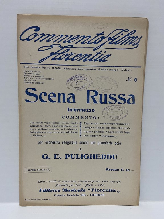 Spartito musicale Commento Films Florentia Scena russa Puglieddu