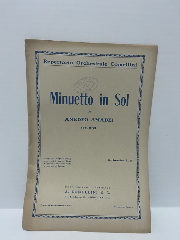 Spartito musicale Minuetto in Sol di Amedeo Amadei Repertorio Orchestra …