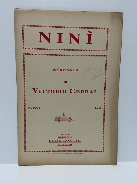 Spartito musicale Ninì Serenata di Vittorio Cerrai