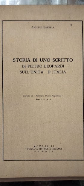 Storia di uno scritto di pietro leopardi sull'unita d'italia.