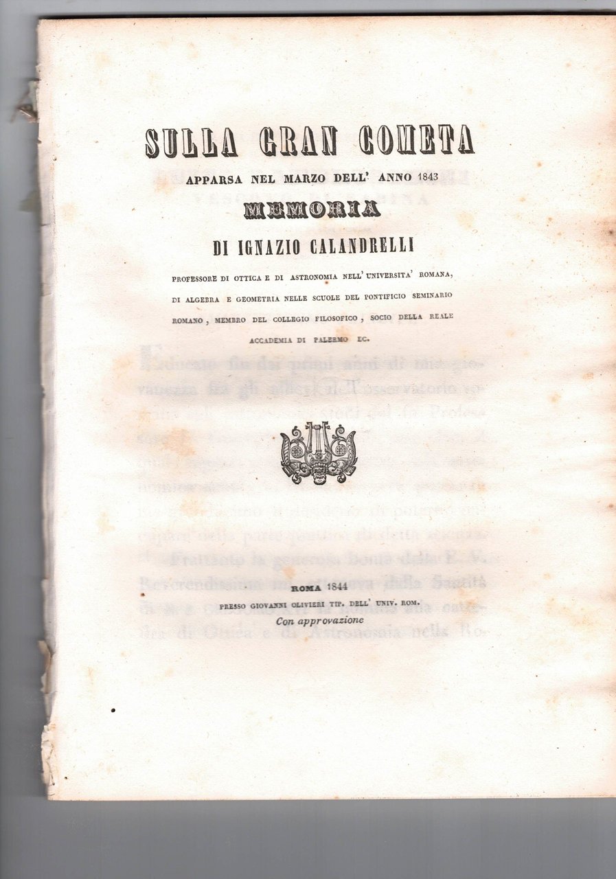 Sulla gran cometa apparsa nel marzo dell'anno 1843.