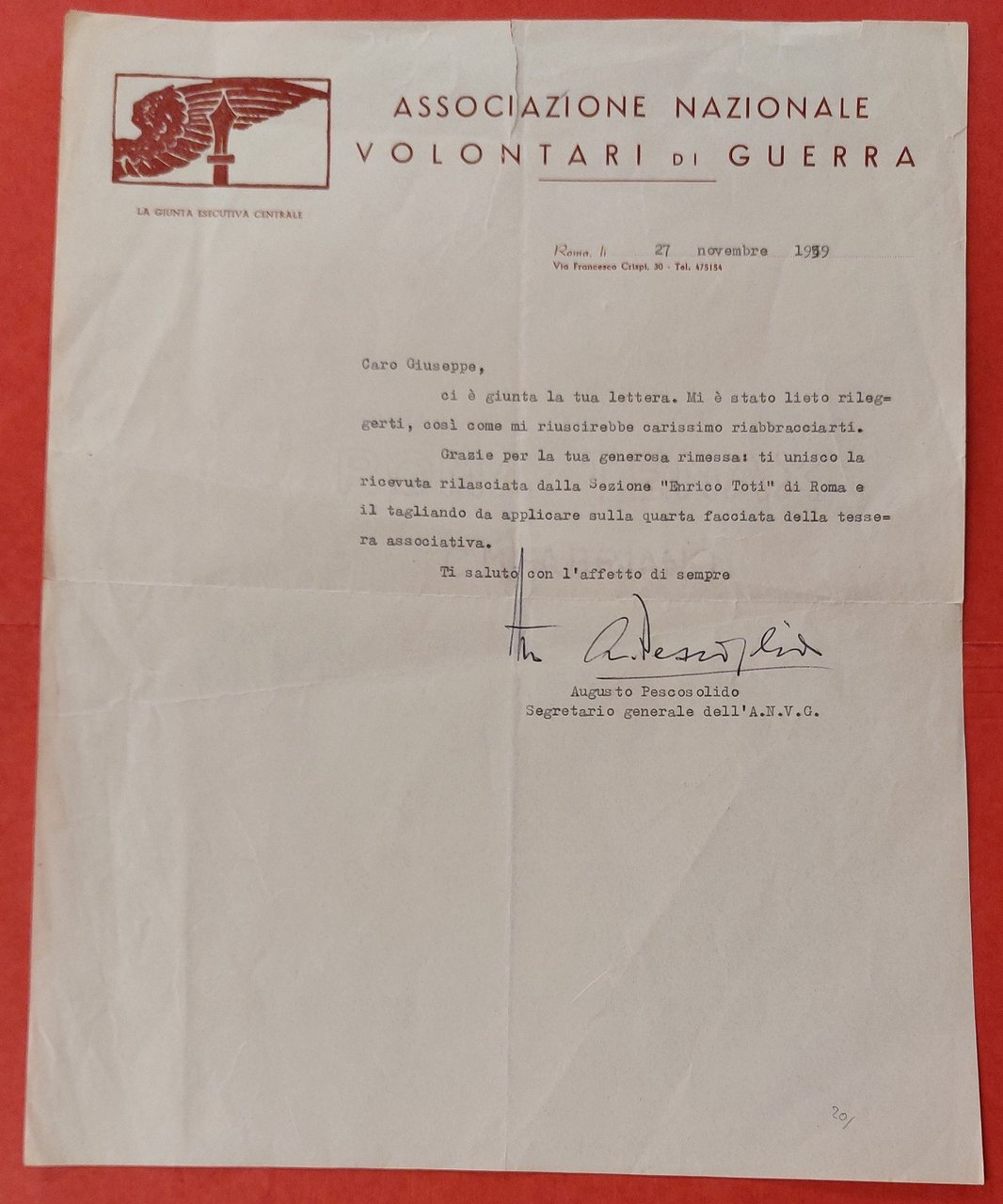 Varie lettere spedite dall'Associazione Nazionale Volontari di Guerra