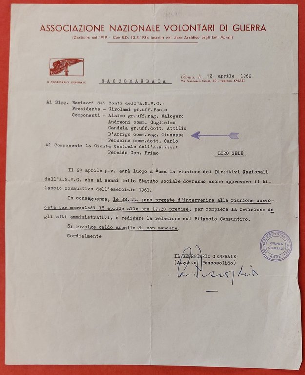 Varie lettere spedite dall'Associazione Nazionale Volontari di Guerra