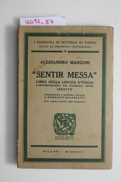 Sentir Messa Libro della lingua d'Italia contemporaneo dei Promessi Sposi. …