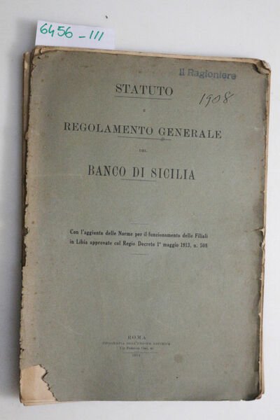 Statuto e Regolamento Generale del Banco di Sicilia