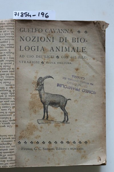 Nozione di Biologia animale ad uso dei licei - con …