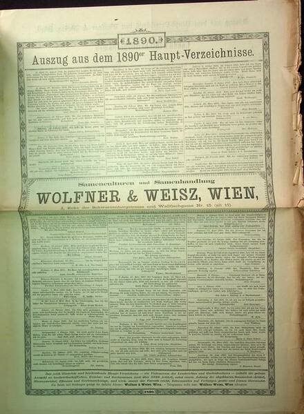 Samenculturen und Samenhandlung: Wolfner & Weisz, Wien: Auszug aus dem …