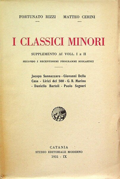 I classici minori: Supplemento ai volumi primo e secondo.