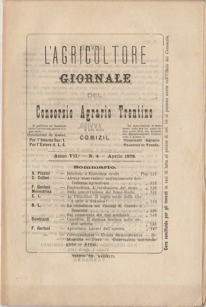 L'agricoltore: giornale del Consorzio agrario trentino e suoi comizi. Anno …