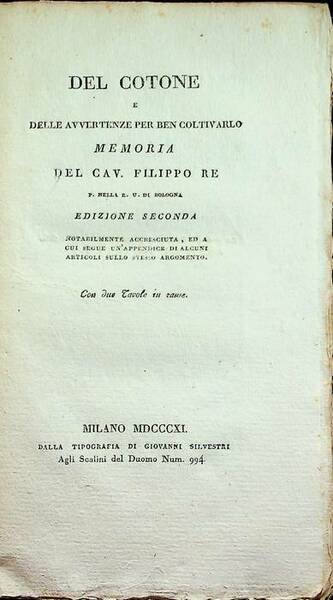 Del cotone e delle avvertenze per ben coltivarlo: memoria.