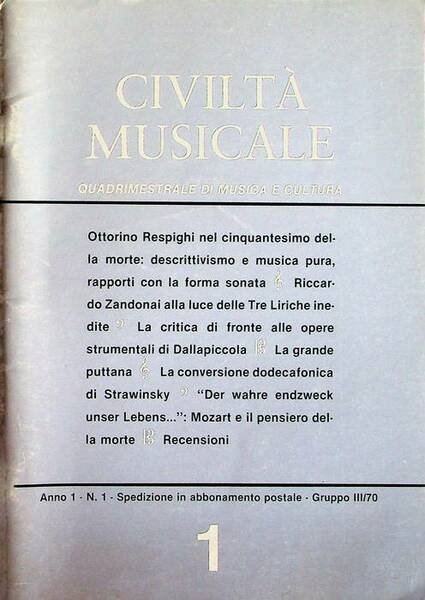 Civiltà musicale: quadrimestrale di musica e cultura: A.1 - N.1 …