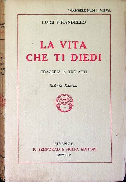 La vita che ti diedi: tragedia in tre atti.