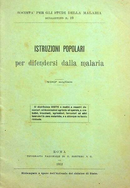 Istruzioni popolari per difendersi dalla malaria: (SocietÃ per gli studi …