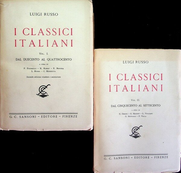 I classici italiani: 1. Dal Duecento al Quattrocento; 2. Dal …