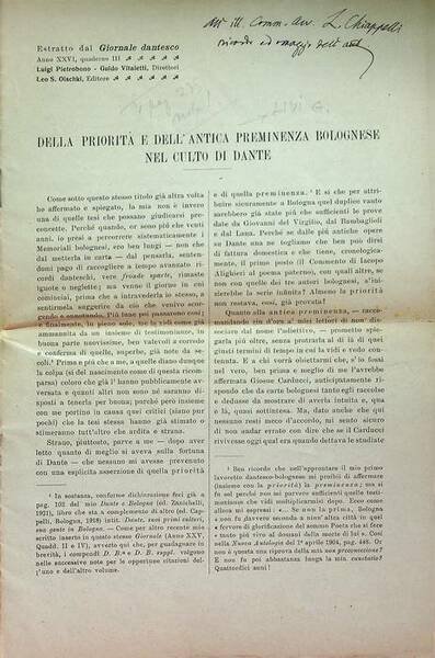 Della priorità e dell'antica preminenza bolognese nel culto di Dante.