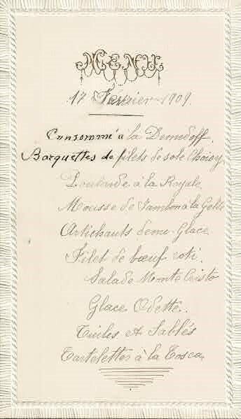 Menu 17 Javrier 1909.