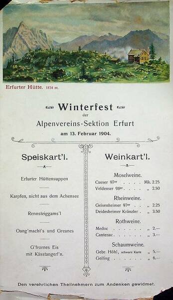 Winterfest der Alpenvereins-Sektion Erfurt am 13. Februar 1904: Speiskart'l - …