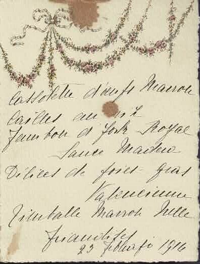 Menu 23 febbraio 1914.