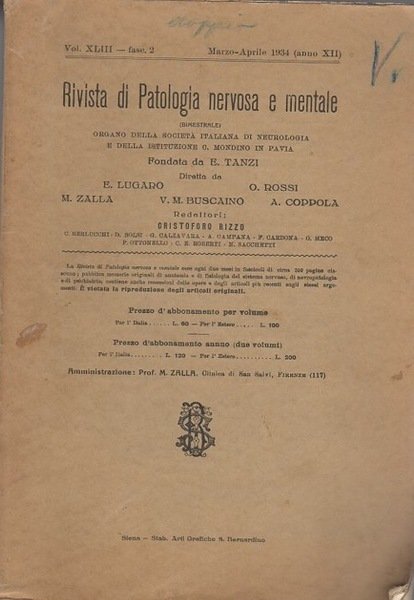 Rivista di patologia nervosa e mentale.