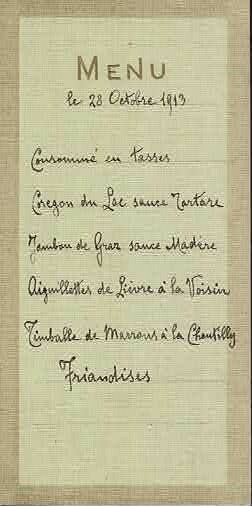 Menu le 28 Octobre 1913.