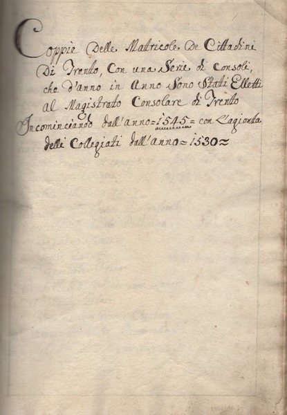 Coppie della Matricole de Cittadini di Trento, con una serie …