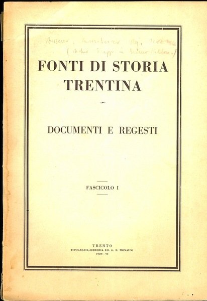 Regesti castrobarcensi dell'archivio dei conti Trapp.