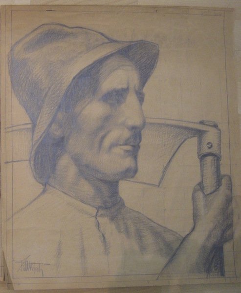 Coppia di disegni di contadini trentini-altoatesini.