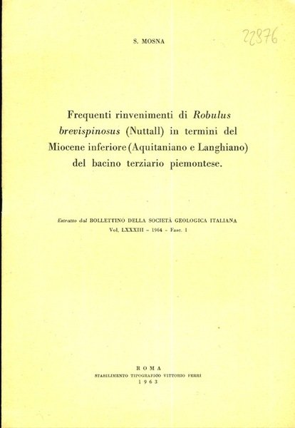 Frequenti rinvenimenti di Robulus brevispinosus (Nuttall) in termini del Miocene …