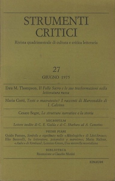 Strumenti critici: rivista quadrimestrale di cultura e critica letterari: 27 …