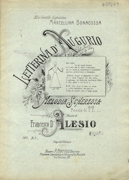 Alla gentile signorina Marcellina Bonacossa: letterina d'augurio: melodia scherzosa: poesia …