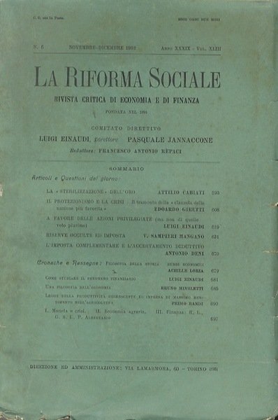 La riforma sociale: rivista critica di economia e di finanza. …