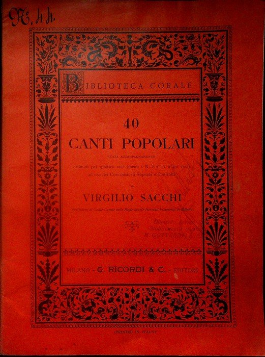 40 canti popolari senza accompagnamento.
