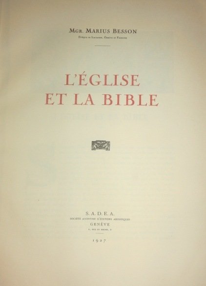 L'Eglise et la Bible.