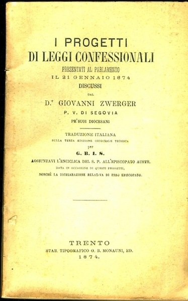 I progetti di leggi confessionali presentati al Parlamento il 21 …