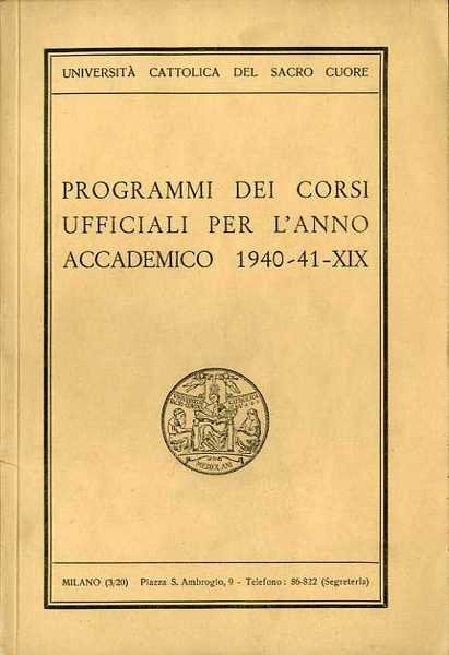 UniversitÃ cattolica del sacro cuore: programmi dei corsi ufficiali per …