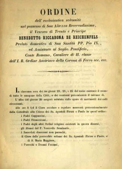 Ordine dell'ecclesiastica solennitÃ nel possesso di Sua altezza reverendissima, il …