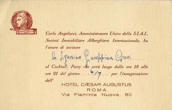 Invito per il Cocktal Party di inaugurazione dell'Hotel Caesar Augustus …