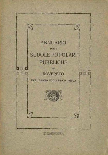 Annuario delle scuole popolari pubbliche di Rovereto.