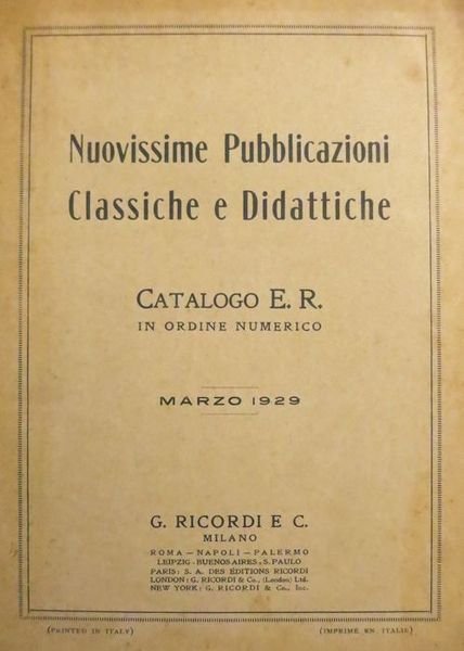 Edizioni Ricordi: nuovissime pubblicazioni classiche e didattiche.