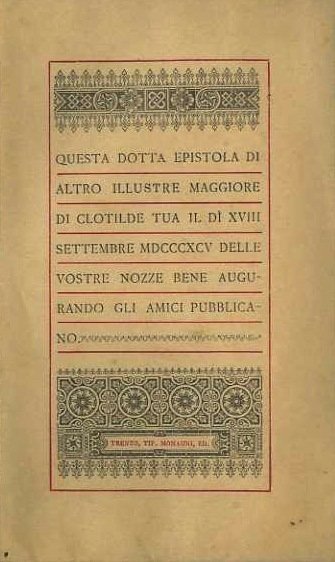 Questa dotta epistola di altro illustre maggiore di Clotilde tua …