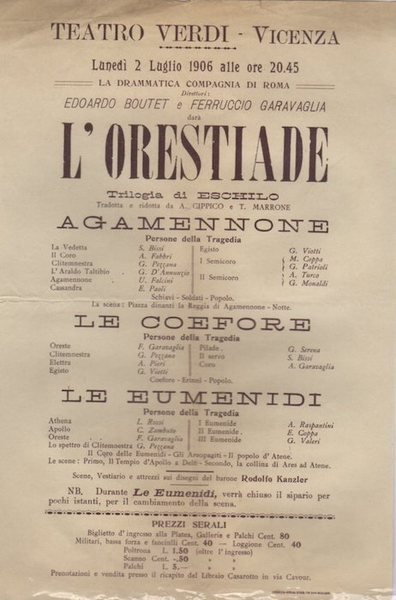 Teatro Verdi: Vicenza: la drammatica compagnia di Roma direttori Edoardo …