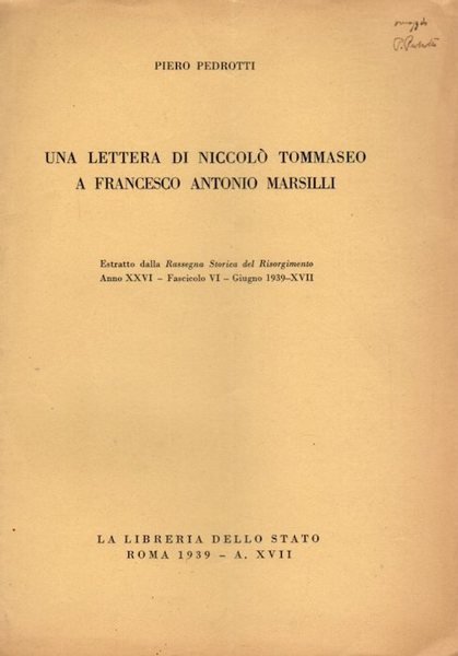Una lettera di NiccolÃ² Tommaseo a Francesco Antonio Marsilli.