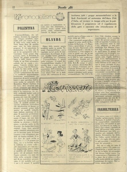 Piccole ali: periodico degli aeromodellisti italiani: N. 1, 20 Gennaio …