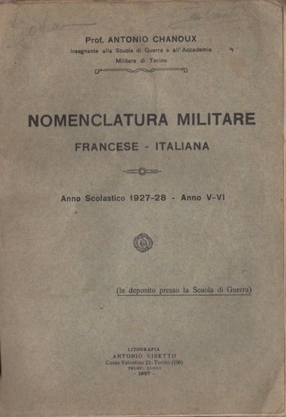 Nomenclatura militare francese-italiana: anno scolastico 1927-28 - Anno V-VI.