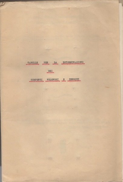 Tabelle per la determinazione dei serpenti velenosi e innocui.