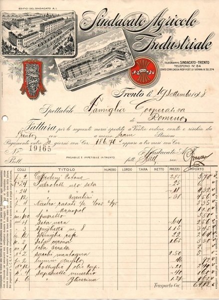 Sindacato agricolo industriale: Trento.