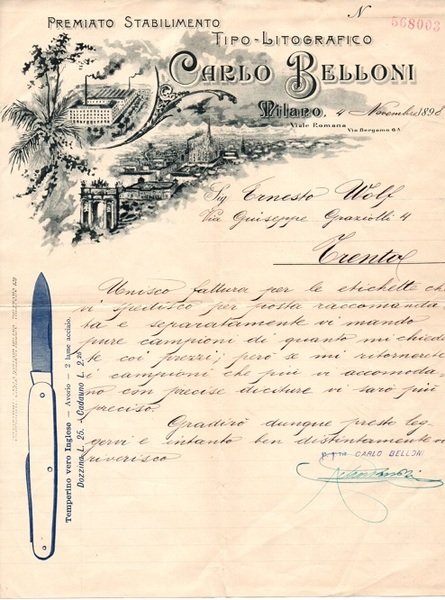 Premiato Stabilimento tipo litografico Carlo Belloni: Milano.